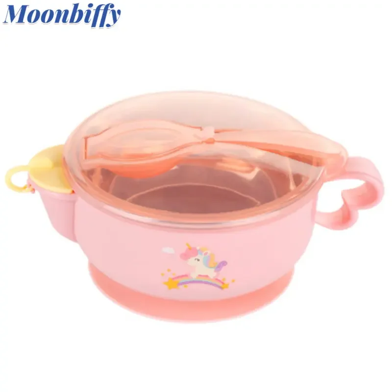 

Children's Bowl with Spoon Baby Insulation Bowl Stainless Steel Baby Bowl Suction Cup Infant Children's Baby Feeding Gift