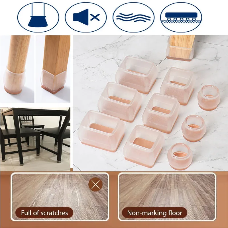 Transparent chair legs Floor protectors Non-Slip Silicone feet Pads Protector patas silla For furniture Table Legs Sock Cover