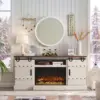 70" Fireplace TV Stand, Farmhouse Highboy Entertainment Center, Rustic Tall Media Console Cabinet for Living Room, Antique White 1