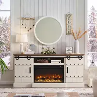 70" Fireplace TV Stand, Farmhouse Highboy Entertainment Center, Rustic Tall Media Console Cabinet for Living Room, Antique White 1