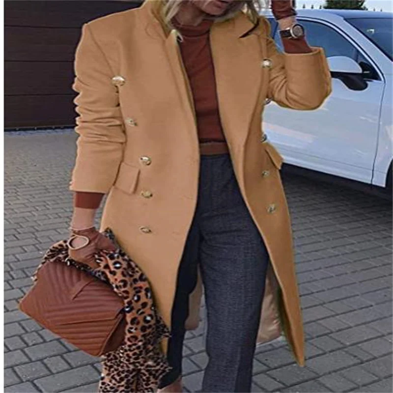 

In the autumn and winter long cloth female coat product more grain of buckle woolen cloth coat