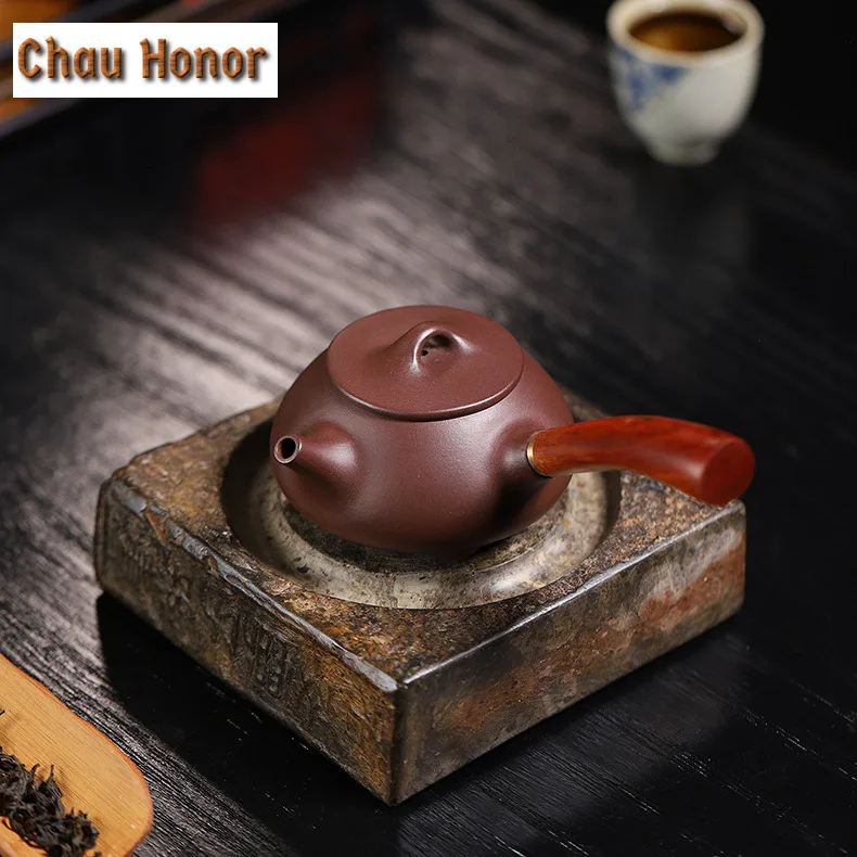 210ml Boutique Yixing Purple Clay Side Handle Teapots Handmade Stone Spoon Pot Raw Ore Mud Tea Brewing Kettle Zisha Tea Set Gift