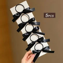 Charming Black Bow Hair Ties - Set of 5 Stylish Accessories (Black 5pcs)