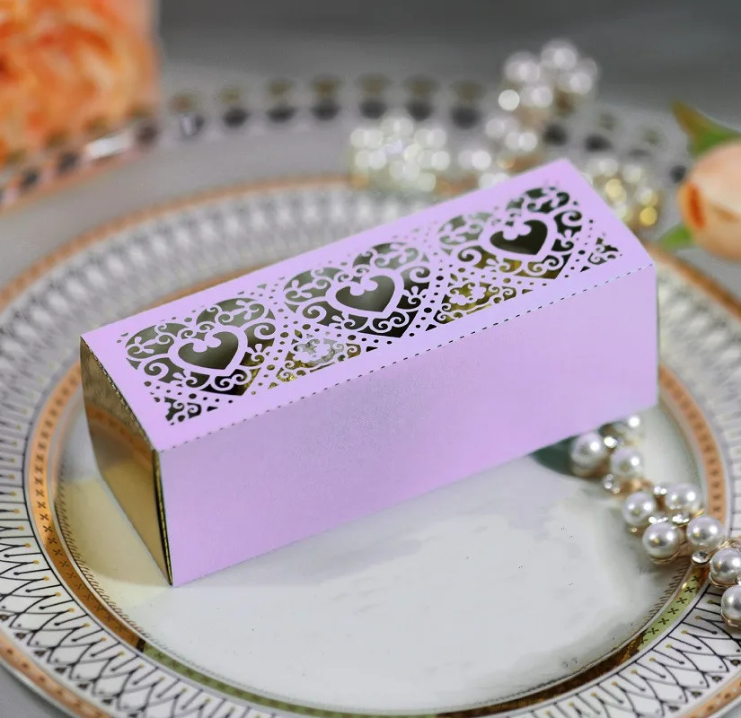 100pcs Laser Cut Hollow Rectangle Heart Candy Chocolates Boxes Ribbon For Wedding Birthday Party Baby Shower Favor Gift Decorate party balloons decoration Events & Parties