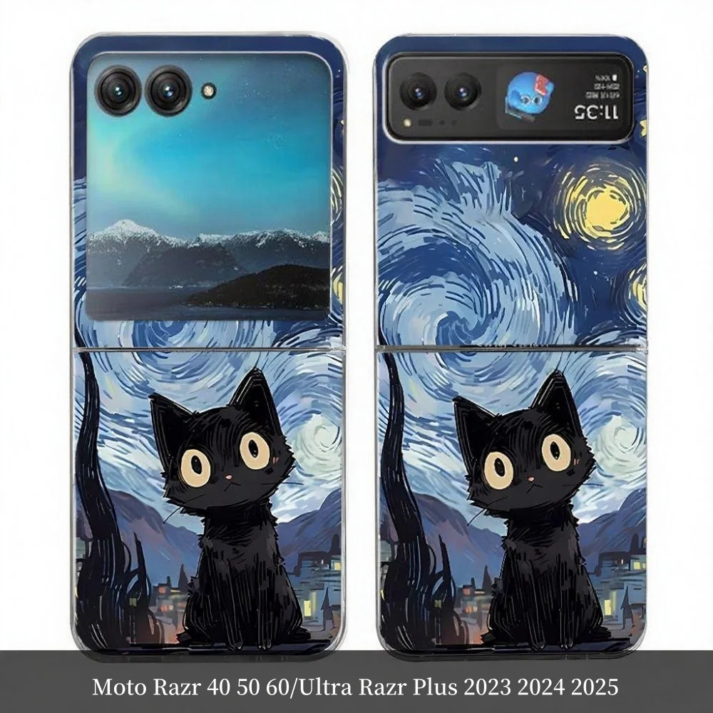 Artistic Black Cat Starry Night Clear Hard Case Cover