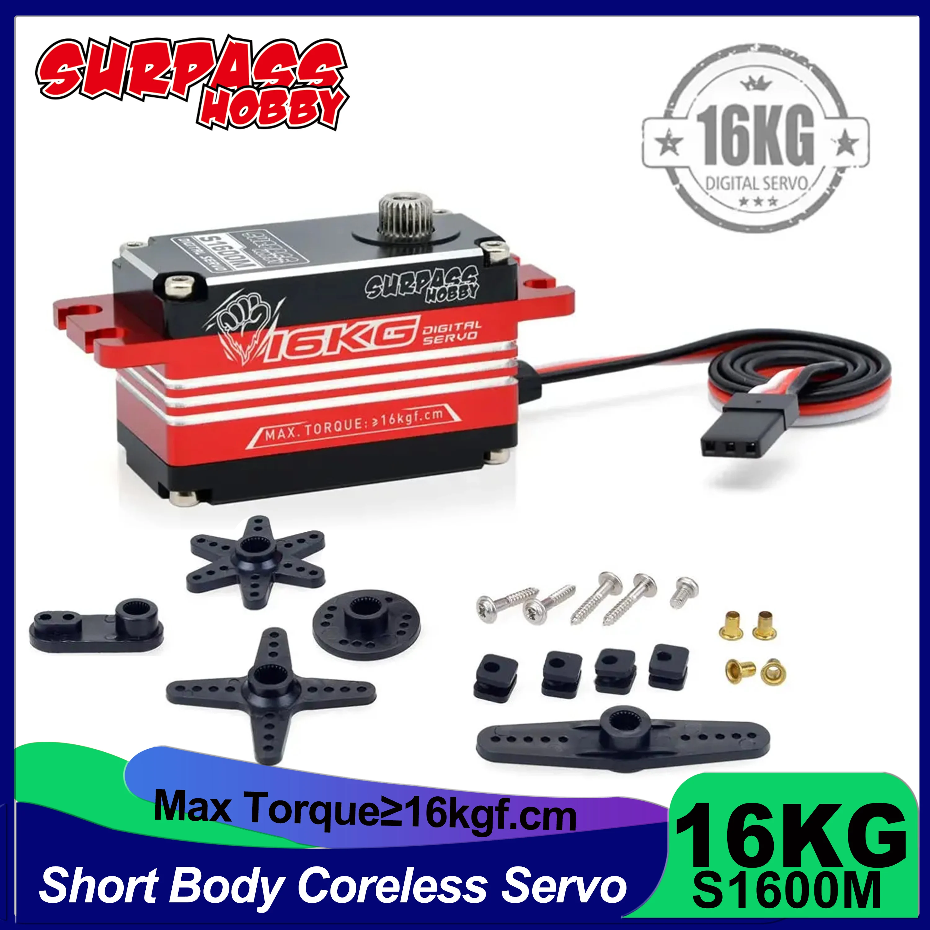 

Surpass Hobby 16KG Short Body Low Profile Metal Waterproof Coreless Servo for RC Car Drift 1/10 1/12 Competition Racing Car