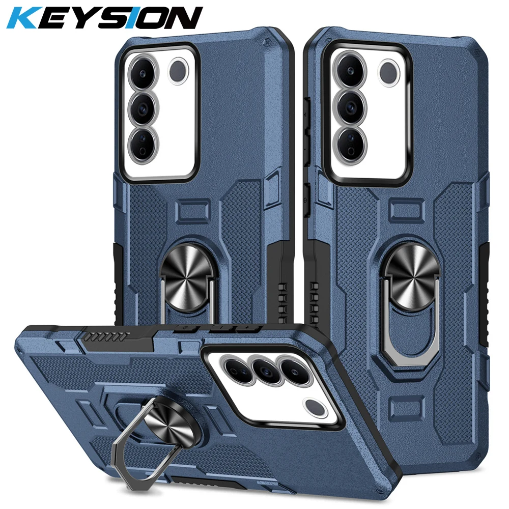 Custodia antiurto KEYSION per VIVO V27 5G V27e Custodia posteriore in silicone + PC con supporto ad anello in metallo per telefono per VIVO V25 5G V25e V27 5G_voghion.com