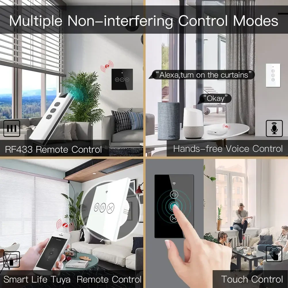 ZigBee RF 스마트 터치 커튼 스위치 롤러 블라인드 셔터, 투야 스마트 앱 무선 제어 릴레이 상태, 알렉사 구글과 작동