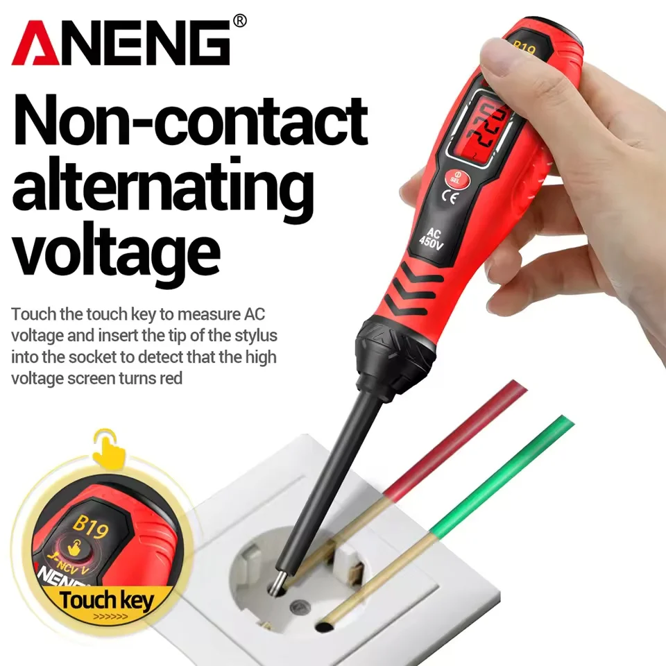 B19 디지털 전압 테스터 펜 220V AC 30-1000V NCV 디지털 감지기, LED 디스플레이가 있는 전기 기술자용 브레이크포인트 탐지기