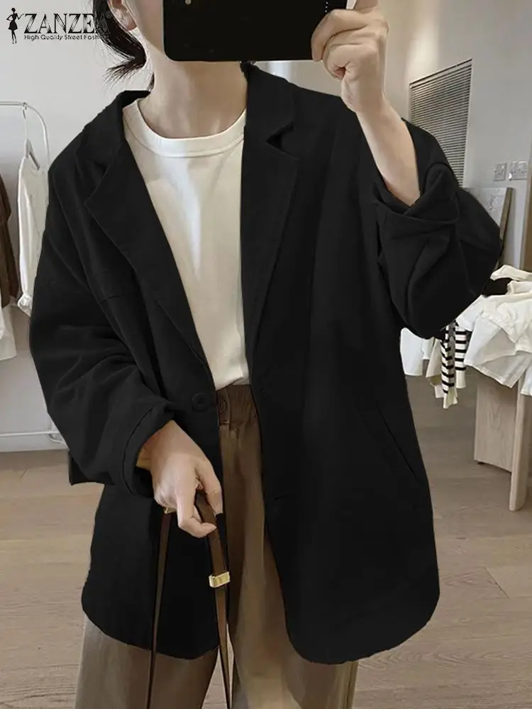 

Костюм ZANZEA женский Универсальный с отложным воротником, элегантный офисный тонкий пиджак в Корейском стиле, формальная повседневная Свободная куртка на пуговицах, весна 2024