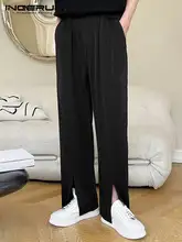 

INCERUN Tops 2022 Korean Style Men's Straight-leg Trousers Fashion Male Loose Comfortable Drape Pleated Wide-leg Pantalons S-5XL