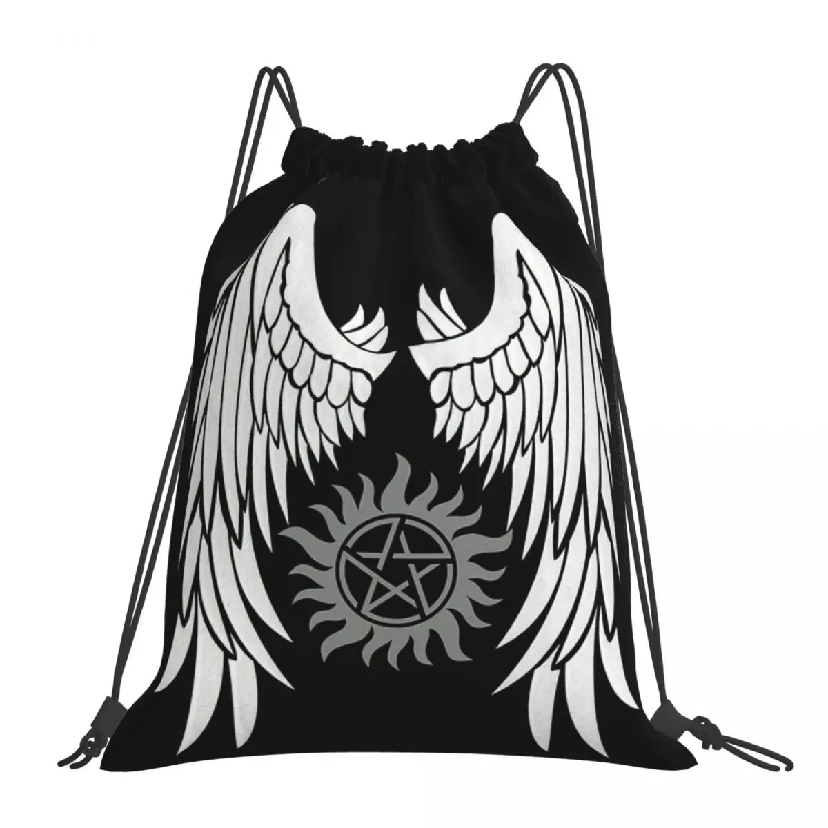 

Supernatural Wings And Logo Backpacks Portable Drawstring Bags Drawstring Bundle Pocket Shoes Bag BookBag For Man Woman School