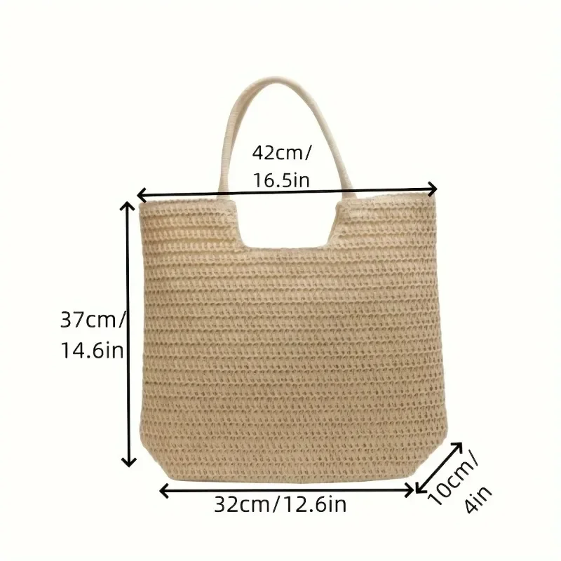 Straw Woven Tote Bag Large Capacity Shoulder Bag Versatile Knit Handbag Storage Bags For Women Stylish Vacation Beach Shopping