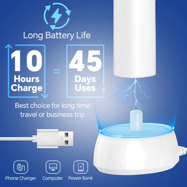Smart Rotating Wireless Charging Electric Toothbrush, 4 Modes Rechargeable Rotation Toothbrush Compatible with Oral B Brush Head 3