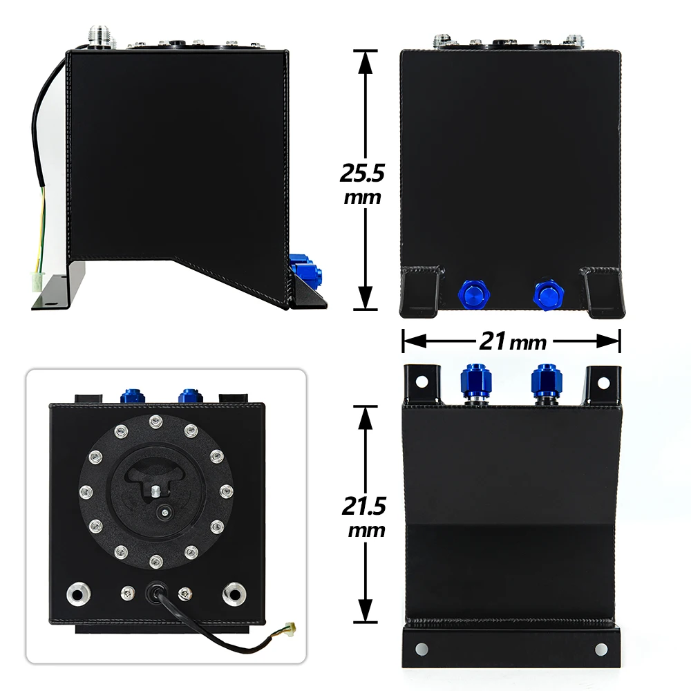 Universal SILVER OR BLACK COLOR Aluminium Surge tank mirror polish Fuel cell foam inside with sensor 2.5gallon 10L