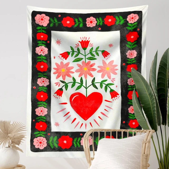 Retro Pszichedelikus Szív Gobelin Falfüggő Bohémia Hippi Boszorkányság Kárpitok Függöny Ajándék Háttérszövet Borító Otthoni Deco - Image 6