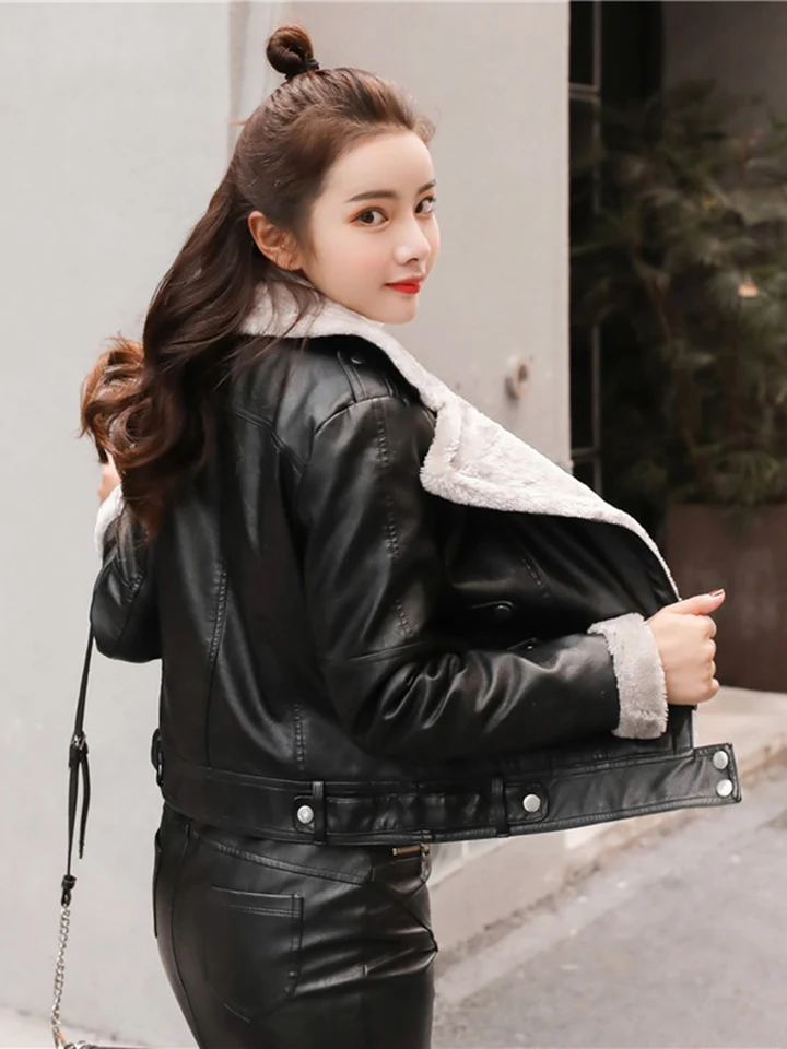 Capuche Veste Fourrure Veste En Cuir Femme Hiver Blouson Col