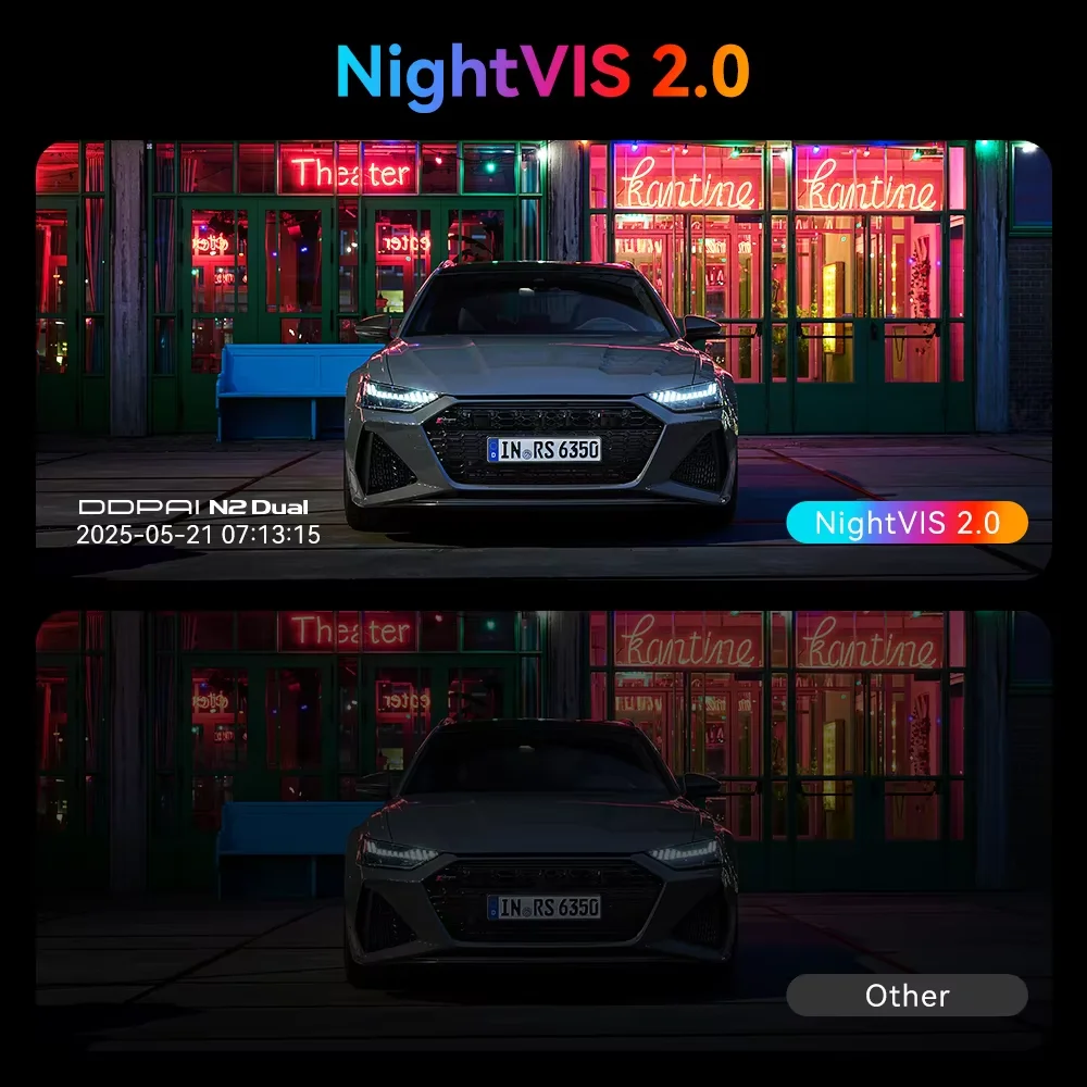 Câmera Veicular DDPAI N2 2K com Visão Noturna, Monitoramento de Estacionamento 24H, ADAS, Controle por APP WiFi