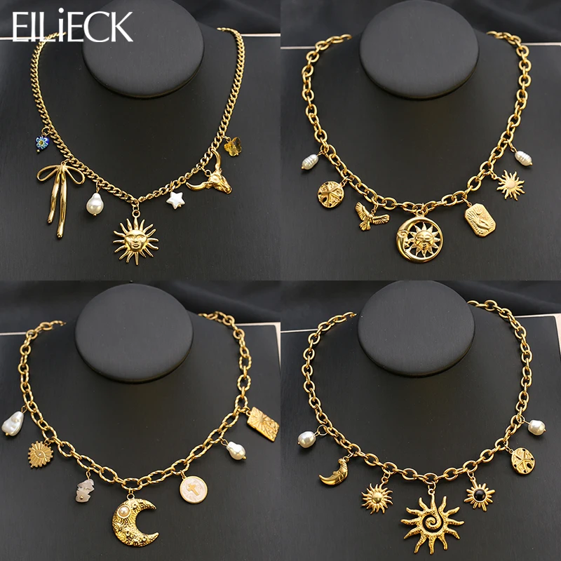 الفولاذ المقاوم للصدأ العصرية نجم البحر القمر الشمس على شكل قلادة قلادة بيان سحر سلسلة ذهبية خاتم هدايا مجوهرات أنيقة