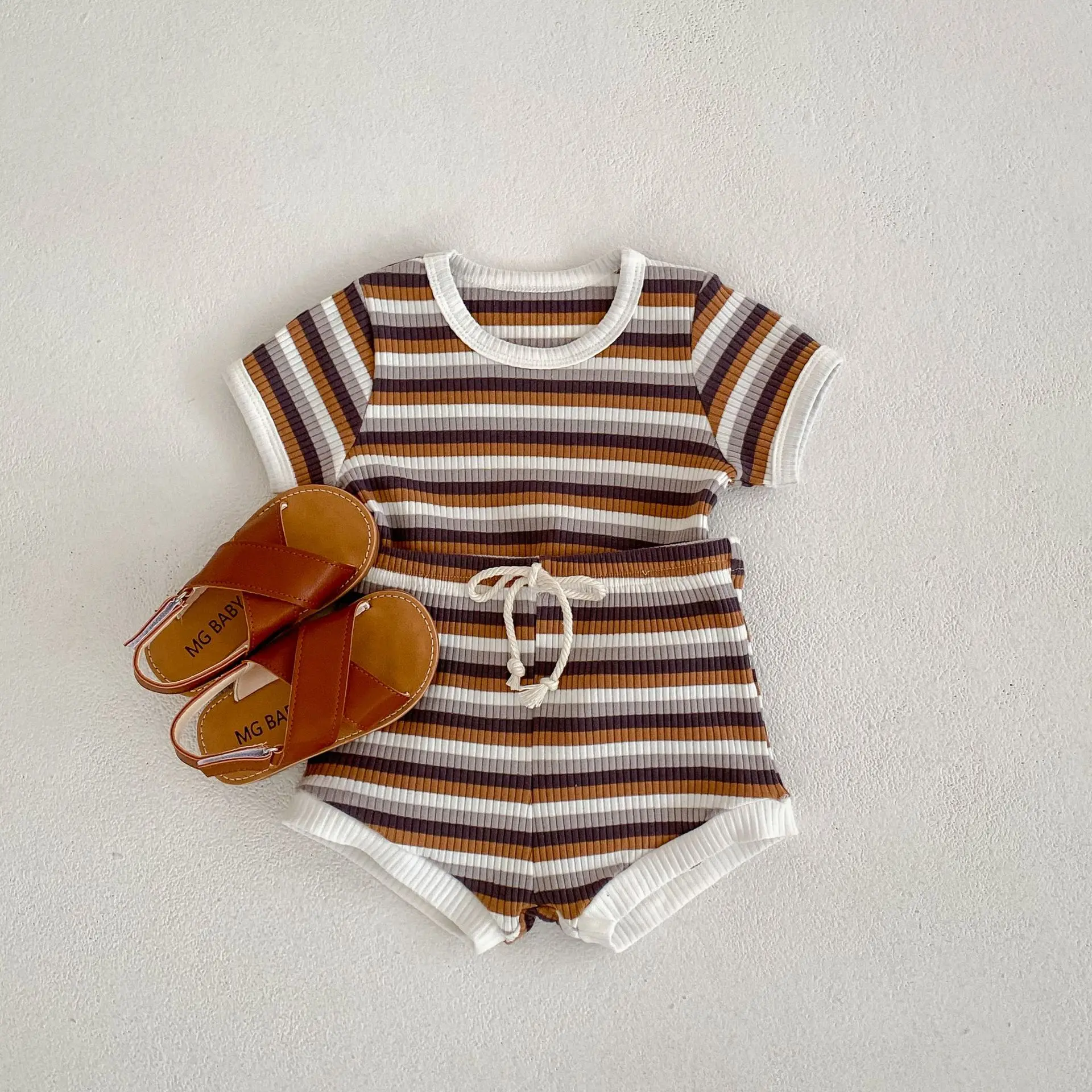 Baby Clothing Set Brief Boys Track Suit Waffle Tee And Shorts