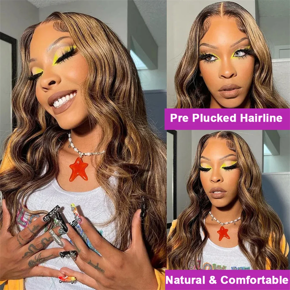 Highlight 13x4 Transparent Lace Front Human Hair Wigs Colored Bone Body Wave Brazilian 13x6 Lace Frontal Wigs 427 Colored