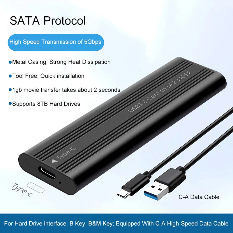 UTHAI M. 2 Solid State Mobile Hard Disk Box USB 3.2 Metal Heat Dissipation External Type-C Interface SATA/NVMe Dual Protocol