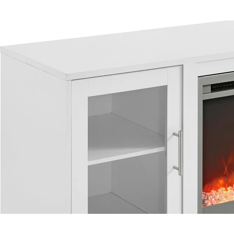Griffith Contemporary Double Glass Door Fireplace TV Stand, 52 Inch, White
