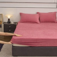 3pcs Green Flannel Fitted Sheet Solid Color Bedding Set Winter Warm Plush Bed Sheet Set Home Bedroom Decor Deep Pocket Sheet - 3, 120x200x25cm 3pcs