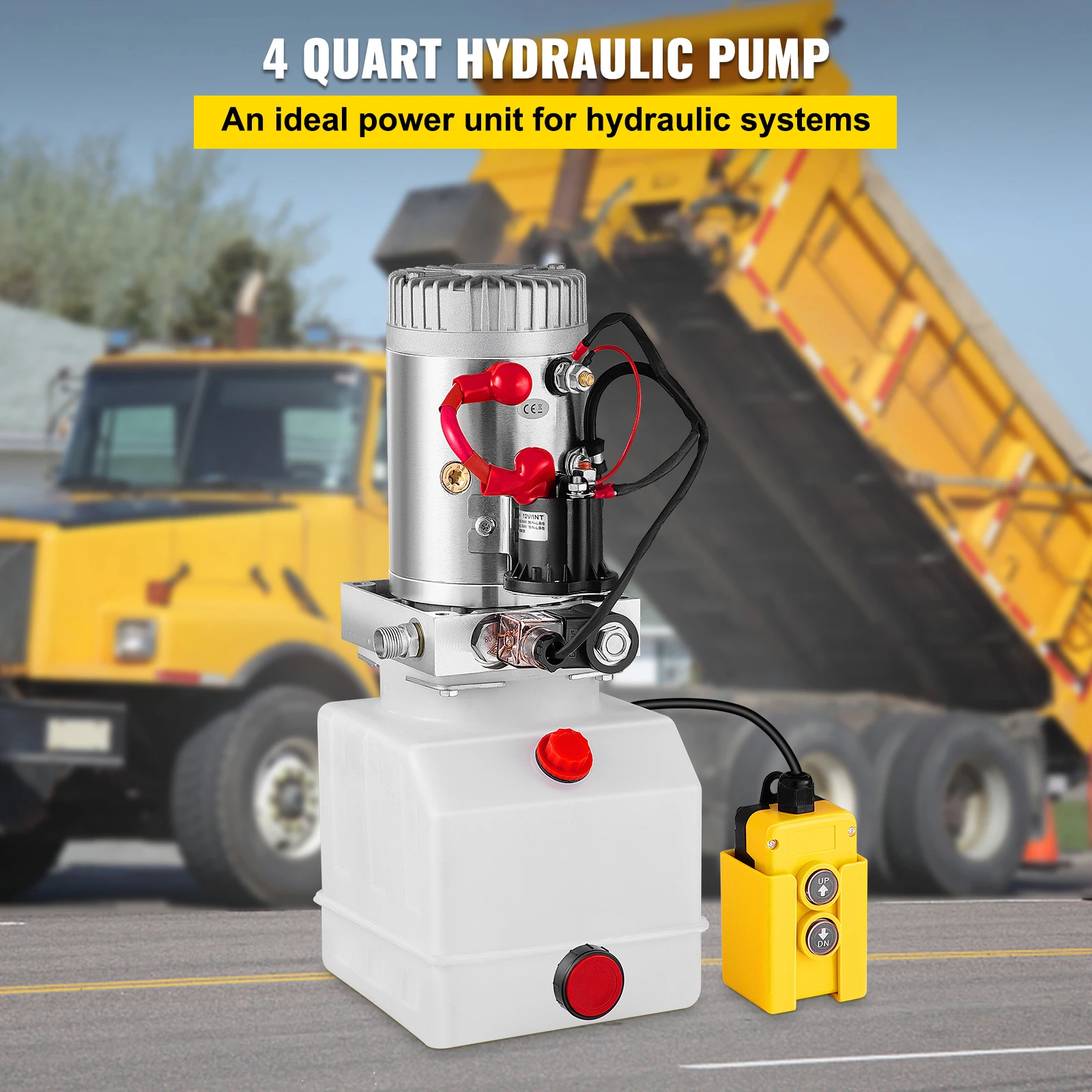 SucceBuy 12V/DC Hydraulic Pump Single Acting Solenoid Operation Supply Unit with Remote Controll 4L Hydraulic Power Unit for Car