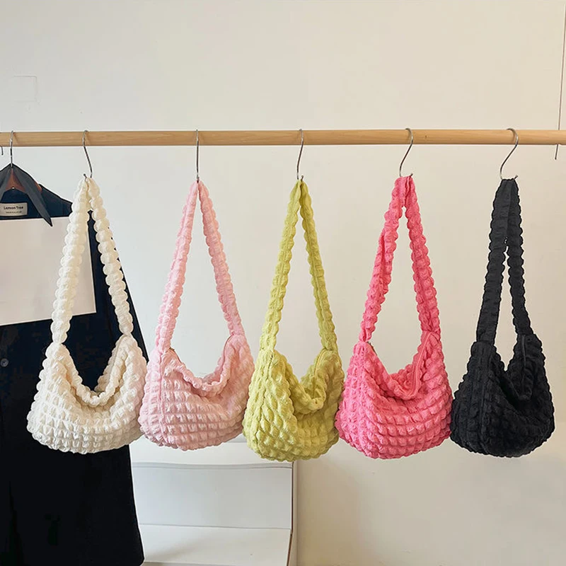 Casual Large Capacity Tote Shoulder Bags Designer Ruched Handbag Luxury Plaid Quilted Padded Crossbody Bag Female Big Purse 2024