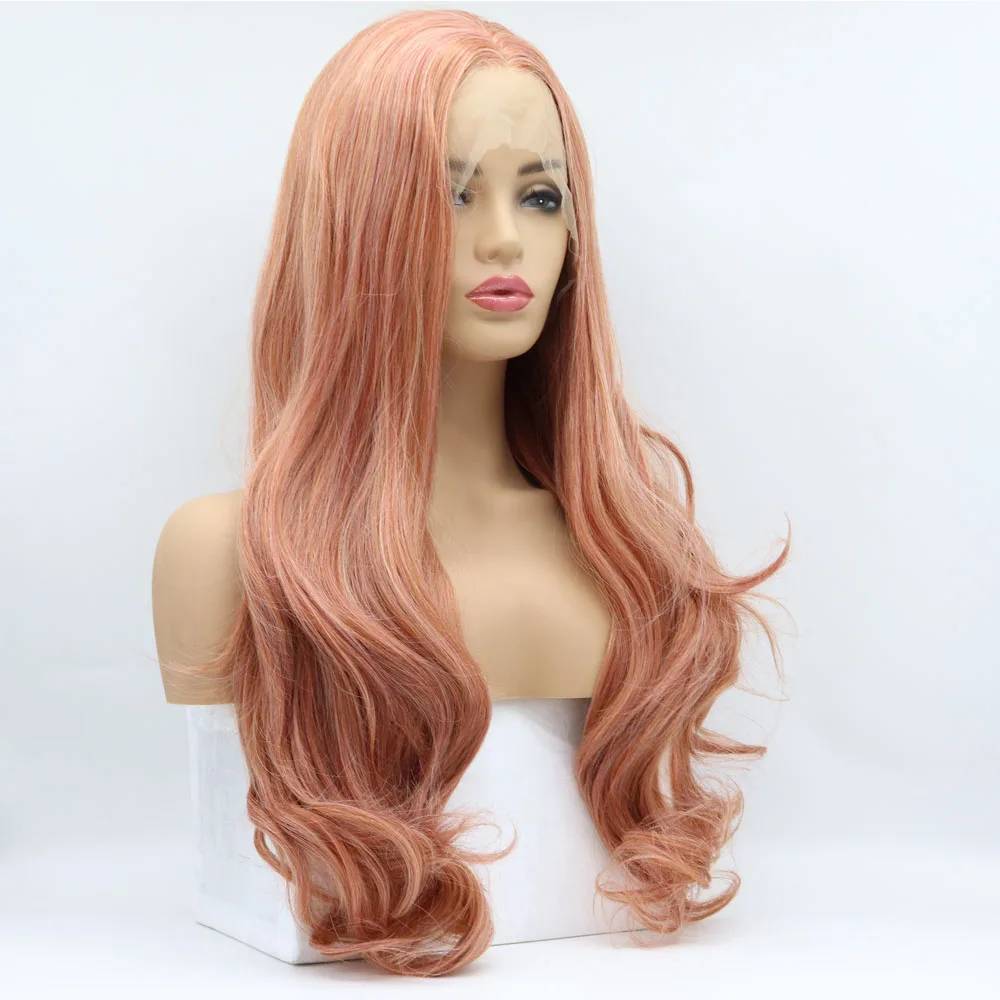 Melody Wig Long Body Wavy Mixed Orange Pink Lace Front Wig Heat Resistant Fiber For Women Drag Queen Cosplay 24inches lace front wig,synthetic hair wigs