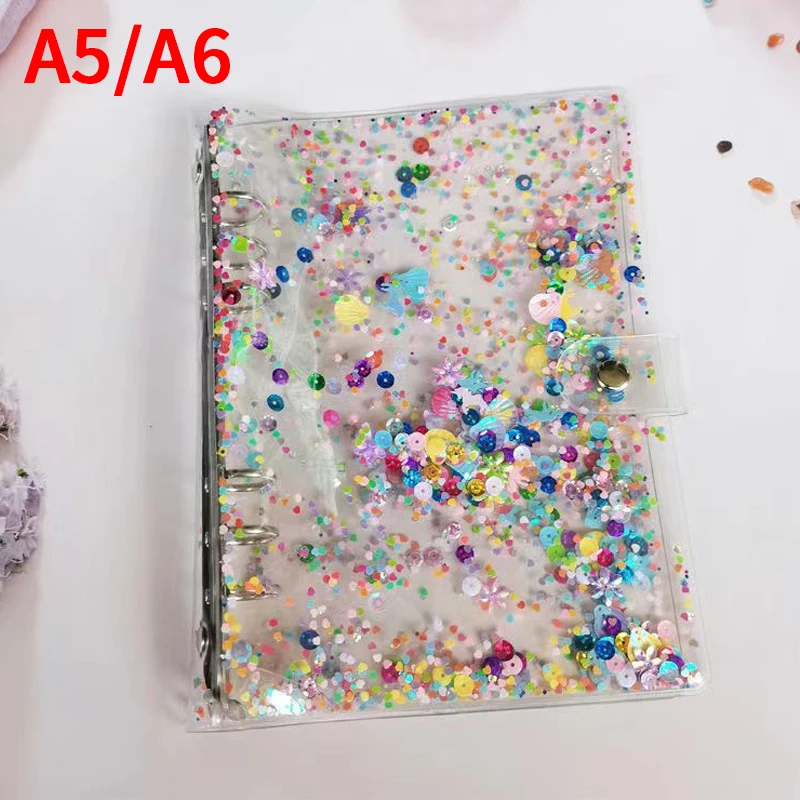 A5/A6 Transparent 6 Rings File Folder Binder Glitter Sequins Loose Leaf Notebook Inner Core Cover Kawaii Stationery Supplies
