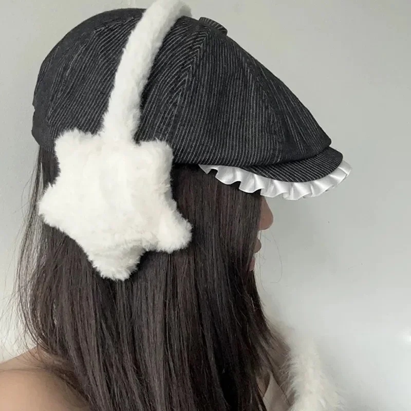 Winter Cute Star Plush Earmuffs Warm Women Adjustable Foldable Cold Protection Earplugs Korean Solid Color Ear Cover Accessories