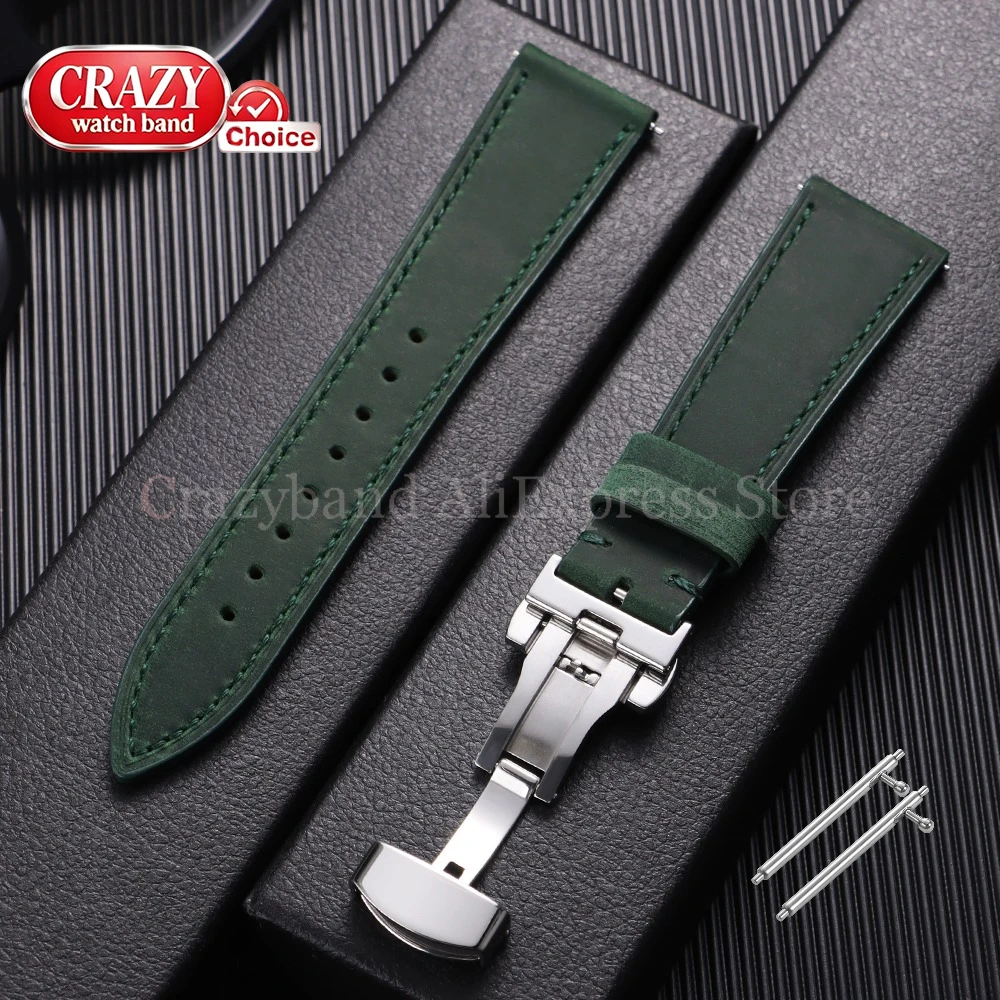 Elegant Brown Calfskin Leather Watch Strap with Butterfly Buckle