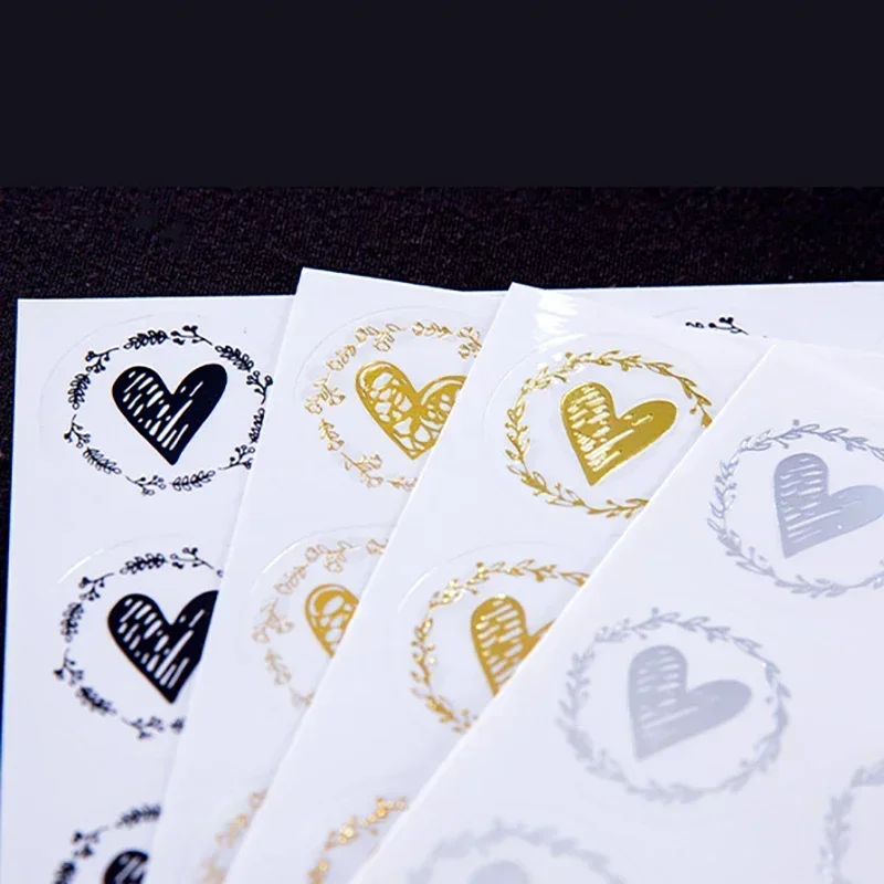Bronzing Transparent Sealing Stickers Love Heart Round Gold Silver Black Envelop Candy Bag Lables for Baking Gift DIY 200Pcs/Set decorative labels stickers self adhesive stickers paper stickers adhesive stickers