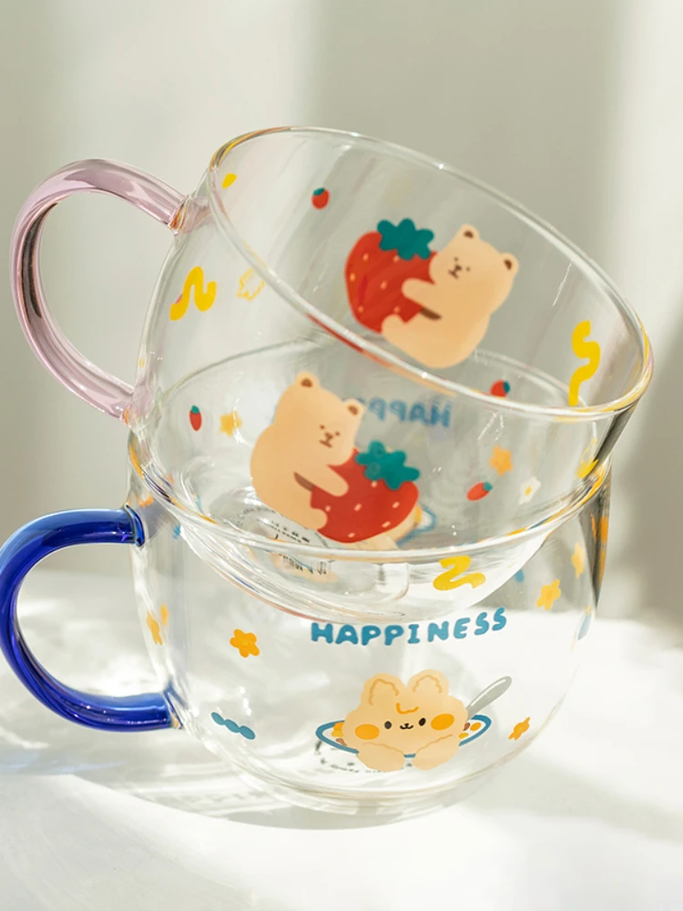 

509ml Cartoon Glass Mug Seal Rabbit Pattern Breakfast Milk Oatmeal Cup Home Office Tea Cup Large Capacity