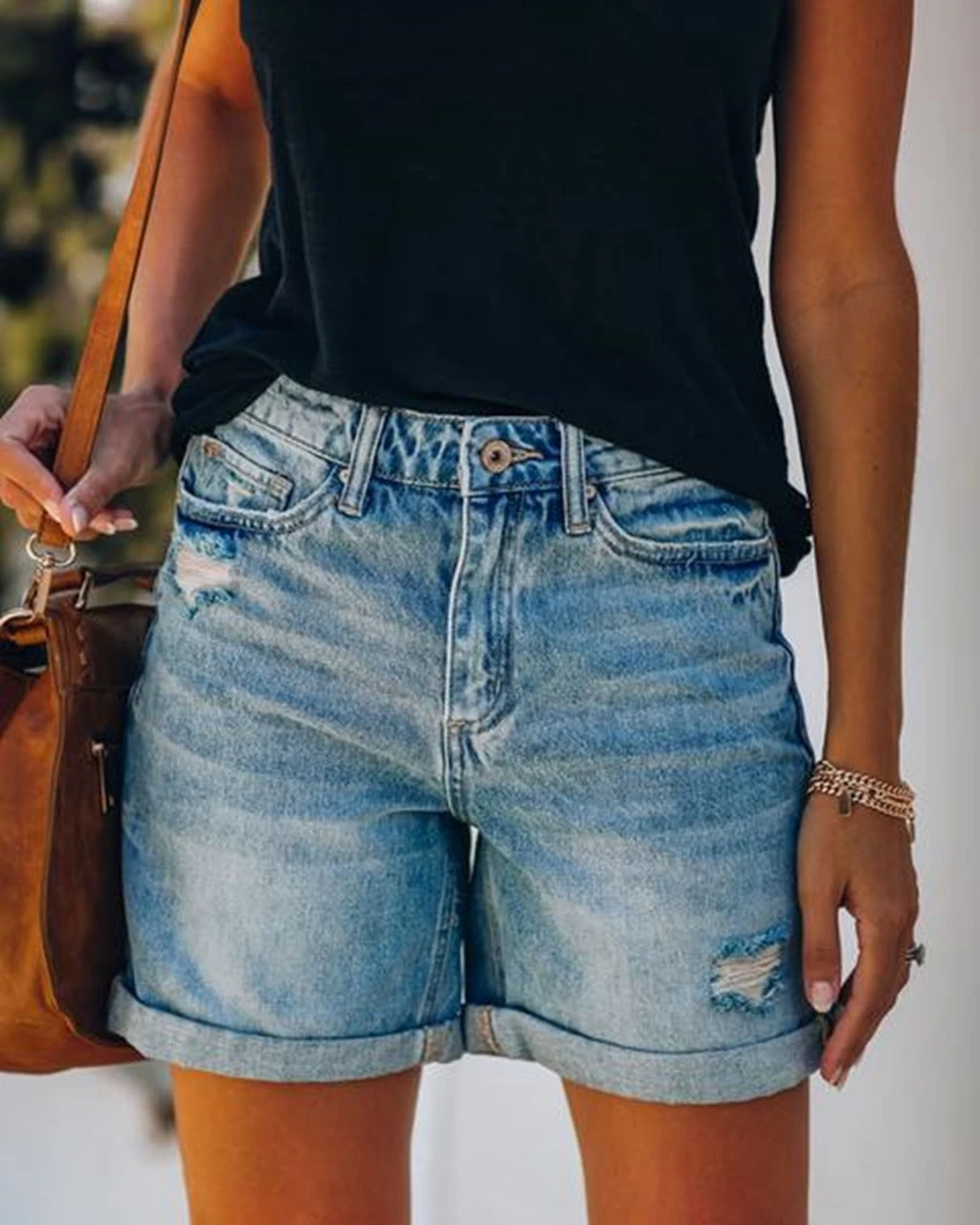 

Summer Ripped Washed American High Waist Pierced Tassel Denim Shorts Women's Hot Pants Casual Ripped Straight Leg Jeans Pants