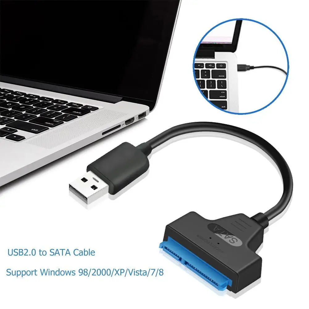 표준 USB 2.0-SATA 22 핀 케이블 어댑터, 구리 와이어 코어 및 ABS 컨버터, 2.5 인치 하드 디스크 호환