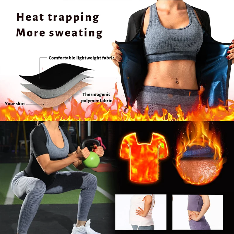 Women Sauna Vest Sweat Workout Shirt Zipper Compression Tank Top Heat Trapping Waist Trainer Body Shaper Fitness Shapewear Belt