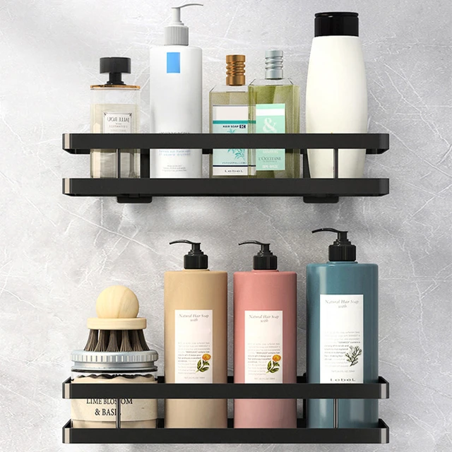 Bathroom Shelves Without Drilling RustProof Aluminum Shower Wall Shelf  Shampoo Towel Holder Bathroom Organizer Accessorie - AliExpress