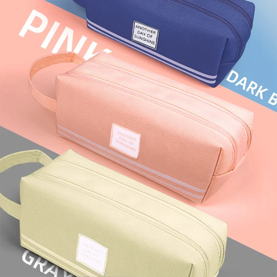 Large Capacity Pencil Cases Double Layer Simple Canvas Bags for Girls Back to School School Office Supplies Stationery - 2