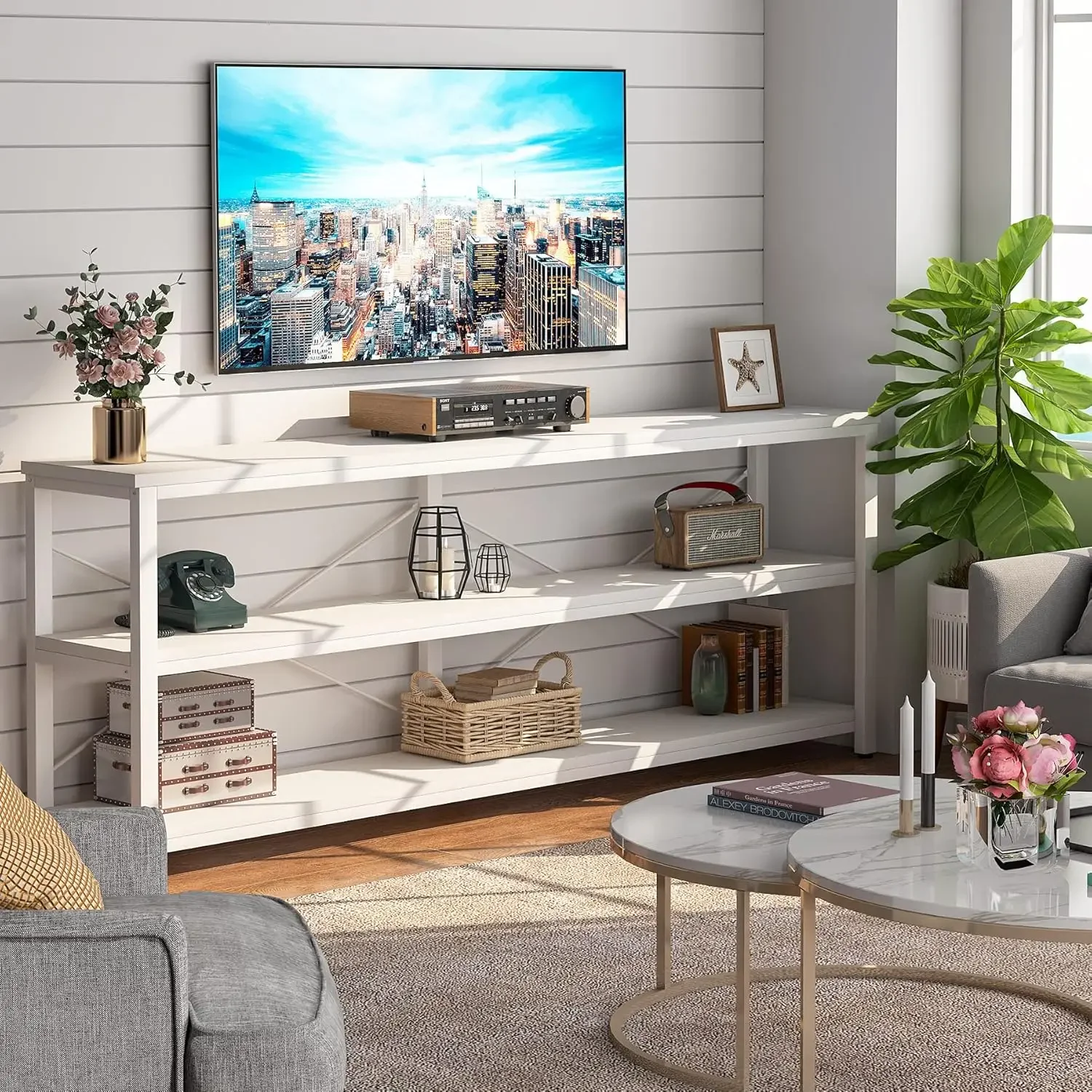 Description Picture 3 of item71" Sofa Tables,Extra Long Couch Table, Narrow Long Console Table, Entryway Table,Sofa Table with 3 Tiers Storage Shelves