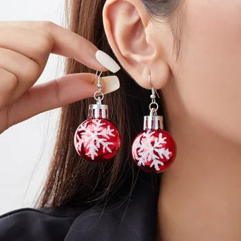 Christmas Snowflake Pattern Resin Bulb Drop Earrings Simple 3D Round Ball Dangle Earrings Holiday Jewelry Gifts For Women Men