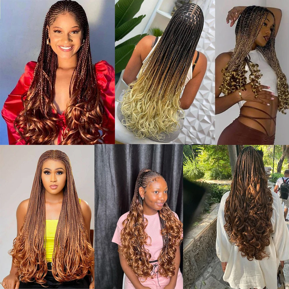 Cabelo com trança de crochê cacheado francês para mulheres negras Box Braids  Cabelo Espanhol Cachos com Tranças Onduladas Soltas Extremidades de Cabelo  16 fios/pacote - AliExpress