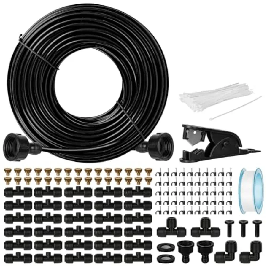 Patio Water Misters for Cooling Outdoor 100Feet Mister for Outside with 3/4" Adapter and Filter Misting Cooling System with 2 T