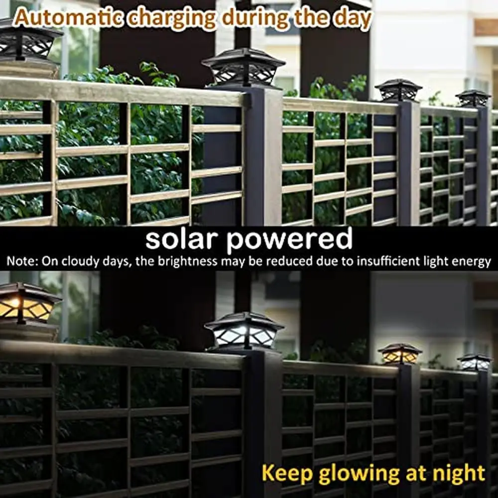 16 Packs Solar LED Fence Post Cap Lights Waterproof Solar Powered Deck Cap Lights 4x4 5x5 6x6 Posts Mailbox Dock Yard Garden