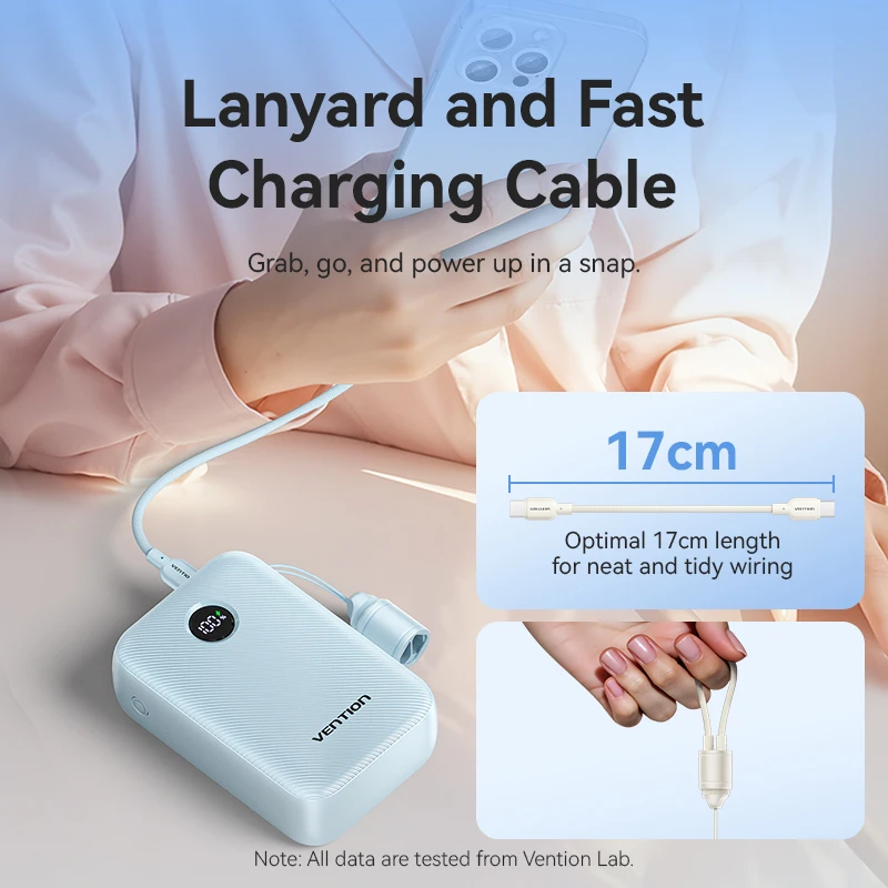 [KC 인증][CCC 인증] Vention 20000mAh 22.5W 보조배터리 미니 고속 충전 탈부착 끈형 충전기 아이폰용