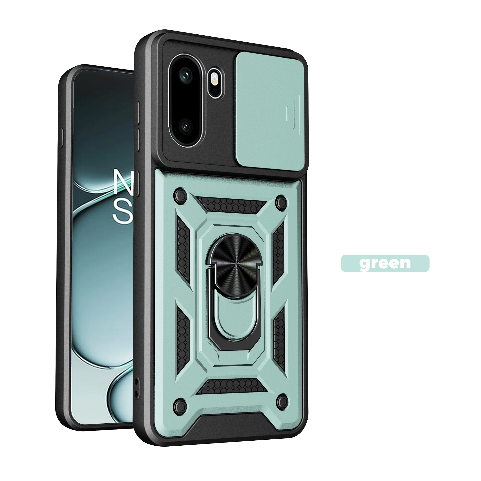 Kickstand Armor Phone Case with Lens Protection and Magnetic Ring Holder
