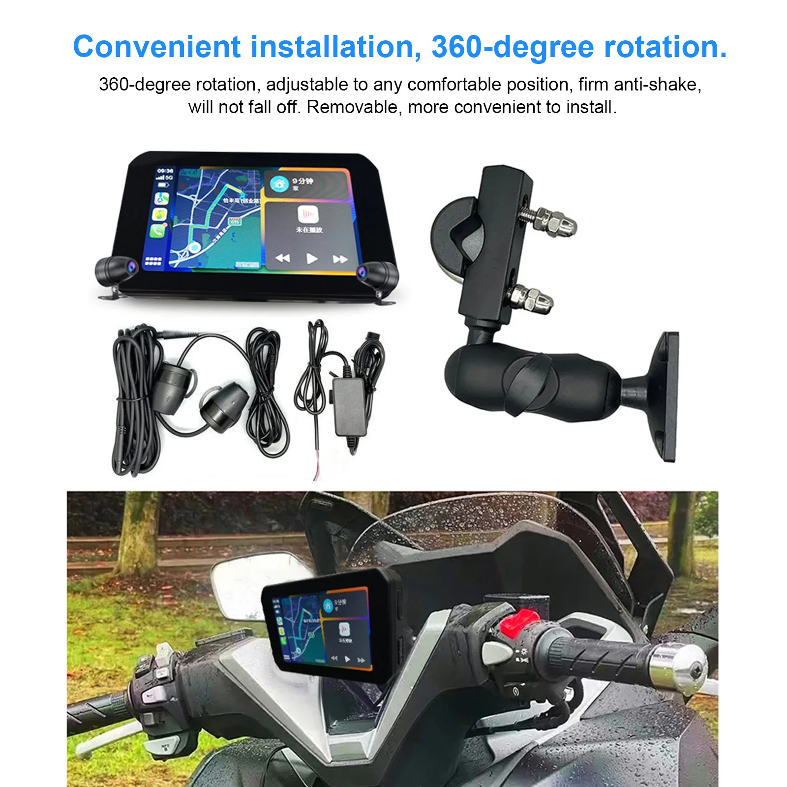 Portable Motorcycle Navigator 5 Inch Touch Screen IPSX7 Wireless Apple Carplay Android Auto Portable Waterproof Navigation GPS