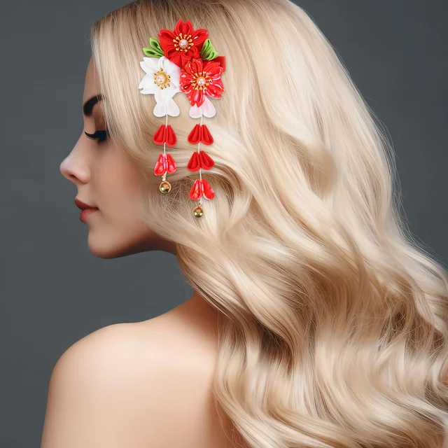 elegant hair clip with floral decoration and tassel style